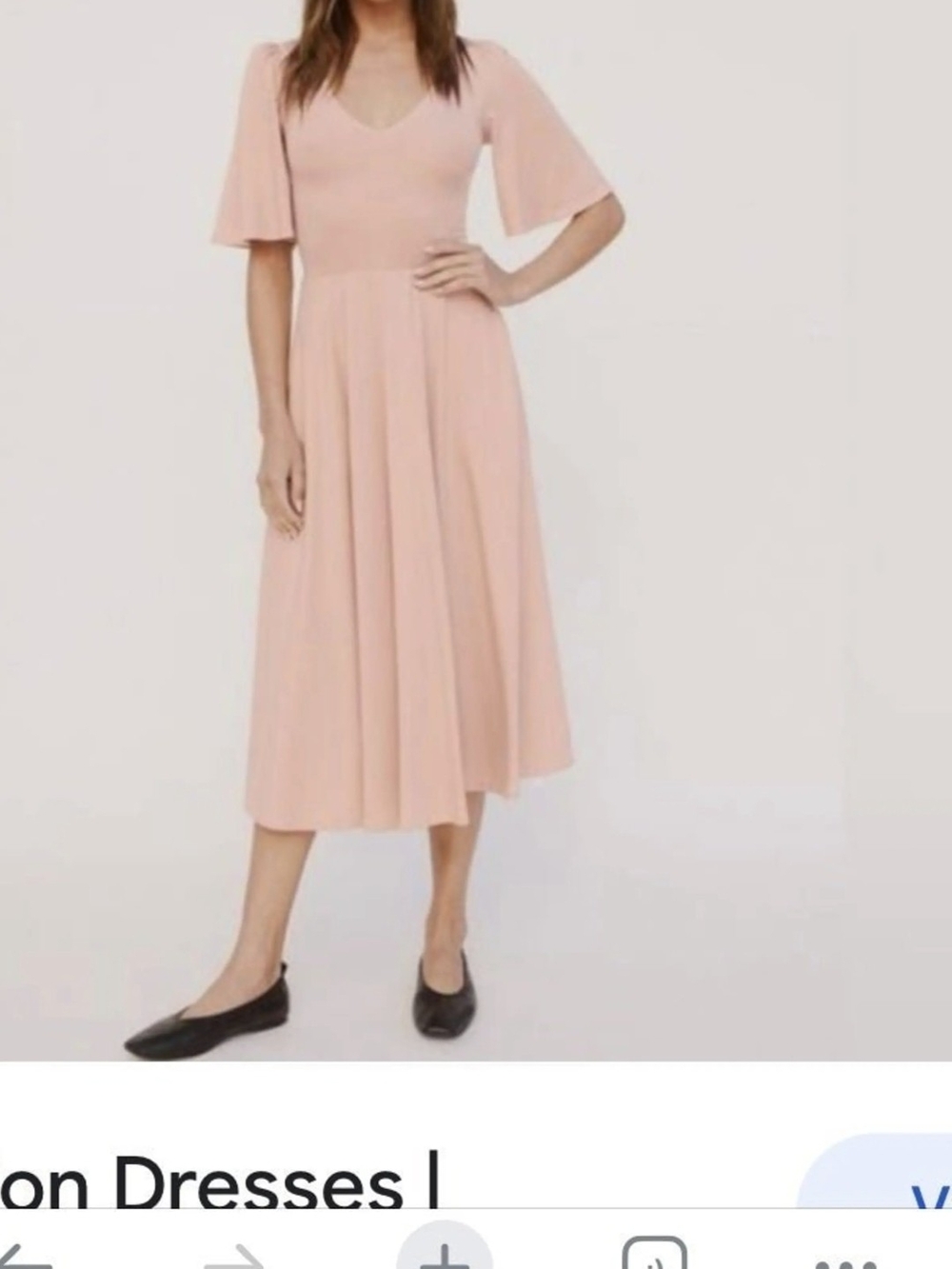 V-Neck Flutter Sleeve Midi Dress in Blush Pink Refomation GIESELLA